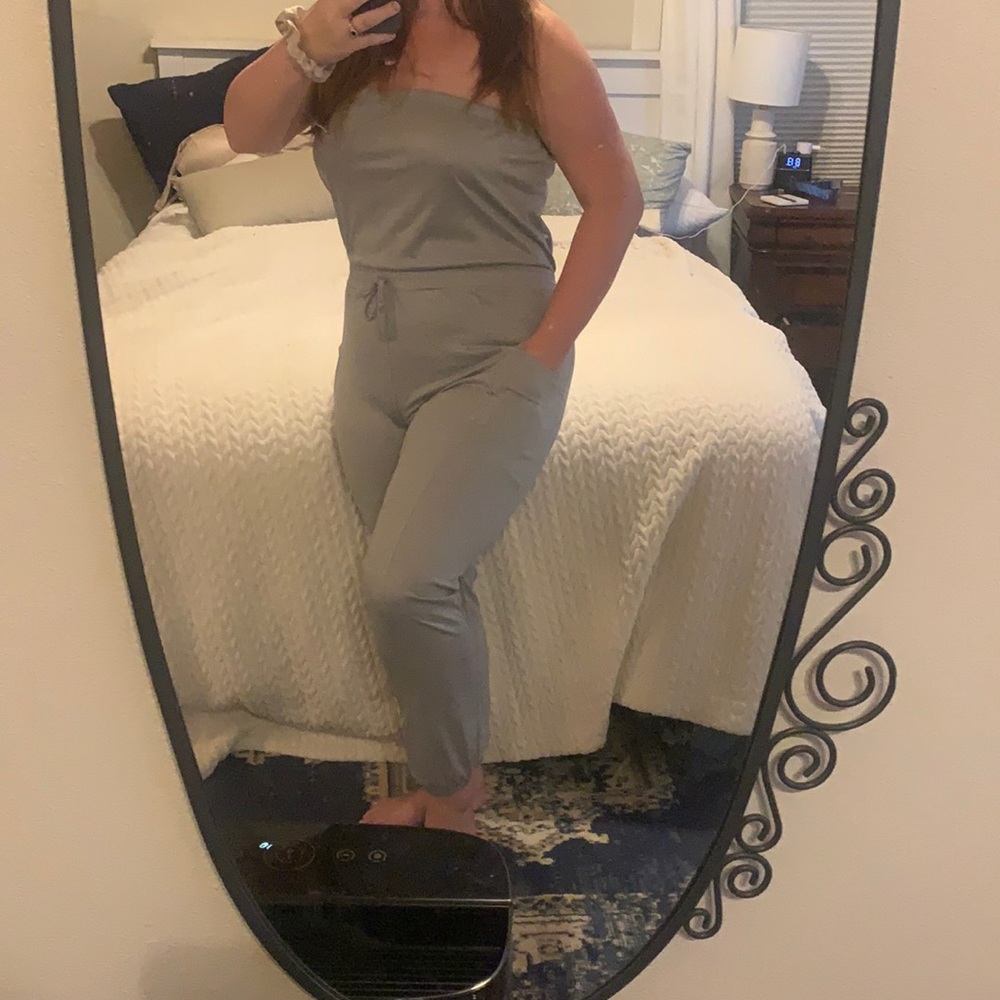 gray strapless romper jumpsuit NWOT